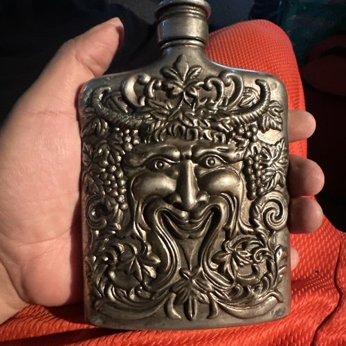 Godinger Silverplated Bacchus Vintage 1983 Metal Whiskey Flask