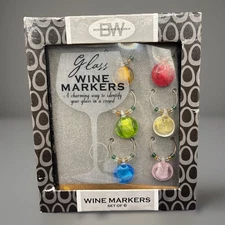 Boston Warehouse Glass Wine Markers Charms Set of 6 Multicolor Beaded NIB