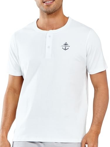 Men's Henley Shirts Cotton Short Sleeve with Button T-Shirts Heavyweight