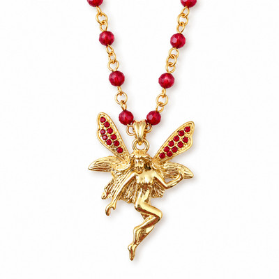 Red Golden Twinkle Fairy Charm Beaded Chain Lucky in Love Beaded Necklace NE1401