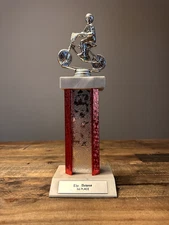 Vintage BMX Trophy 1983 3rd Place, Red, Gold, Marble, Skyway, Mongoose, Redline