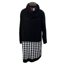 New Directions Sweater Dress Cowl Neck Black White Houndstooth 2X Preppy Classic