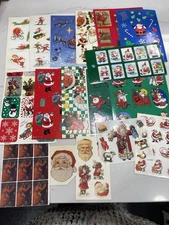 17 Sheets Vintage Hallmark Assorted Christmas Themed Stickers Lot Santa Claus
