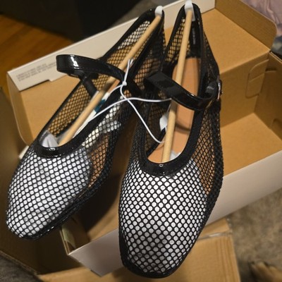 Mesh Buckle Issa Flats Black Round Toe Women's Size 9 NIB