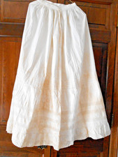 Vintage Women White Cotton Petticoat Pleats, Lace, 2-Layer Ruffle 36" Long