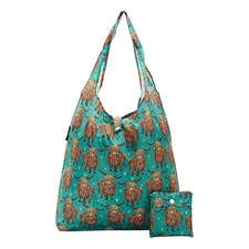  Foldable Reusable Grocery Bags - Lightweight, Recycled & Highland Cow Teal