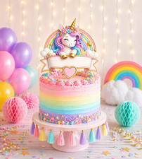 Unicorn Personalised Cake Topper Name Age BIRTHDAY Custom Party Decor rainbows