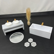 Miniature Dollhouse Bathroom set Modern Tub Sink Mirror gray white 120