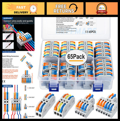 65 Pcs Compact Splicing Wire Connectors Assortment Pack, Quick Connect AWG 28-12