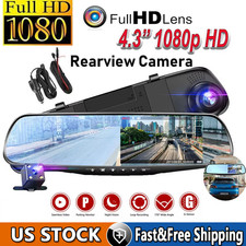 1080P HD Rearview Mirror Car DVR Dual Dash Cam Camera Front Rear Video Recorder