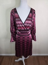 Bisou Bisou Women's Y2K Satin V Neck  Bell Sleeve Babydoll Dress Size XL