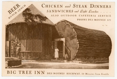1920s Big Tree Inn Log Redwood Restaurant Des Moines Advertising Card #KP