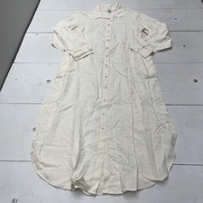 Old Navy Shirt Dress Womens L Tall White Linen Rayon Long Sleeve Button Front