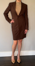 Ralph Lauren Black Label Brown Pinstripe Suit Set Sz 4 Jacket 6 Skirt Wool Stret