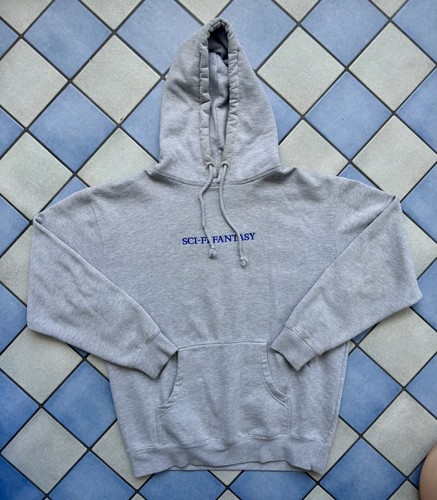 Sci-Fi Fantasy Heather Grey Hoodie, Embroidered Blue Logo, Large (L)