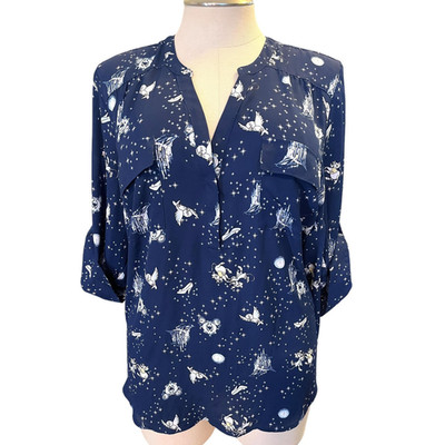 Torrid 1 (1X) Disney Cinderella Princess V Neck Navy Georgette Harper Blouse
