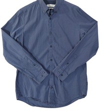 Calvin Klein Mens Button Down Shirt Striped Long Sleeve Dress Casual Blue size S