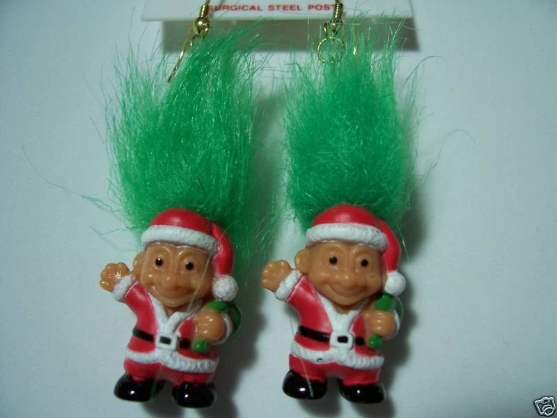 CHRISTMAS SANTA EARRINGS - 2" Russ Troll Dolls - NEW