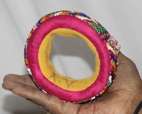 Antique Cloth & Beads Work Head Pot Ring Original Old Hand Crafted - Picture 4 of 5