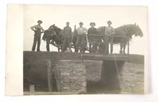RPPC Construction Workers and Horses on Small Bridge AZO Stamp Box 1904-1918