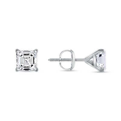 1,5 ct Asscher Lab Created Diamant Ohrringe massiv 14 K Weißgold Martini Schraube