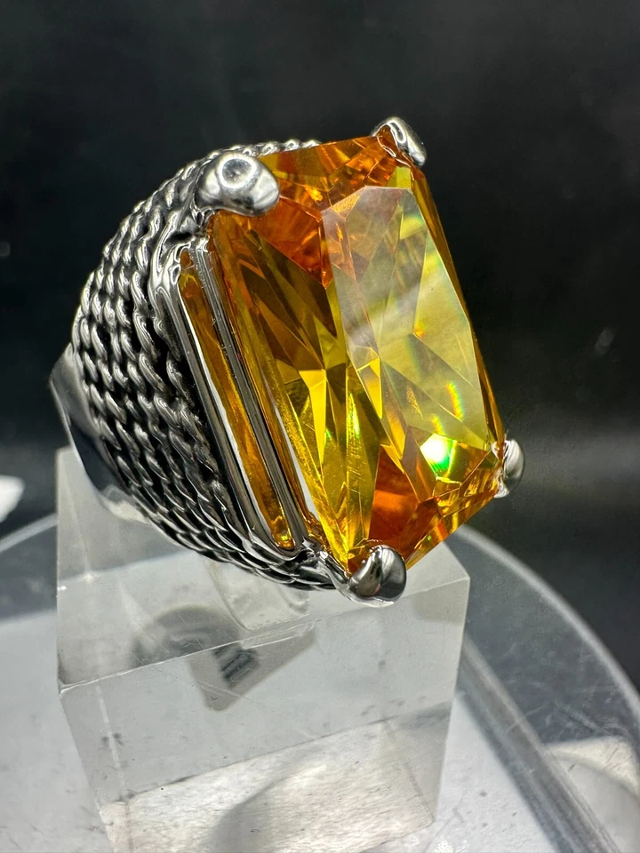 Anillo Champagne Cóctel Esmeralda Marrón Rodio Estampado Damas CZ Foto 3 de 4