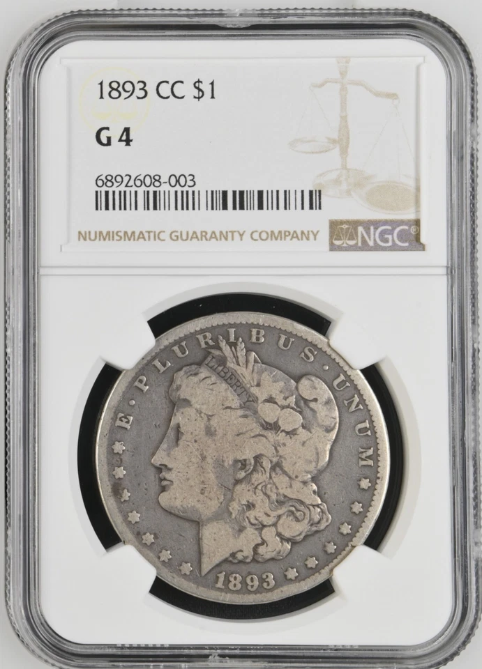 Key Date 1893-CC Morgan Silver Dollar $1 - Graded NGC G4  - Image 2 of 4