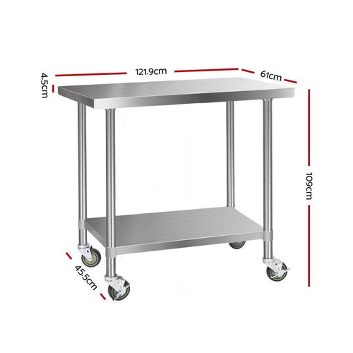 Cefito 304 Stainless Steel Kitchen Benches Work Bench Food Prep Table with Wheel - Picture 2 of 8