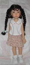WEE 3 KATIE Doll Wig SZ 12-13.5 DARK BROWN Long Ponytail Braids Curly Bangs NNT
