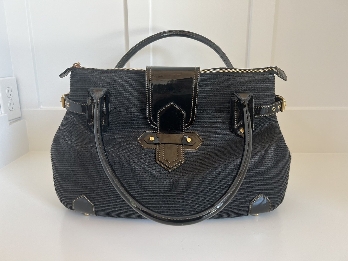 ERIC JAVITS Large SHOULDER HANDBAG Purse woven style Black Gold Hardware