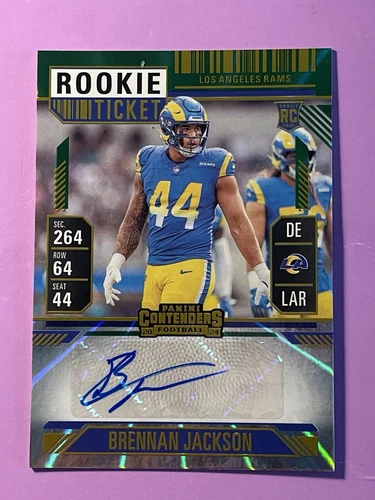 2024 Contenders Brennan Jackson Green Laser Rookie Ticket Auto RC Card Rams
