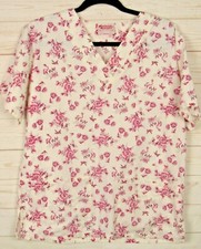 Fashion Scrubs Womens Short Sleeve White w/Pink Floral Scrubs Size XS