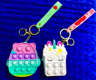 2 Piece Gift Set (F)push pop bubble sensory fidget toy purses unicorn + owl 3.5 