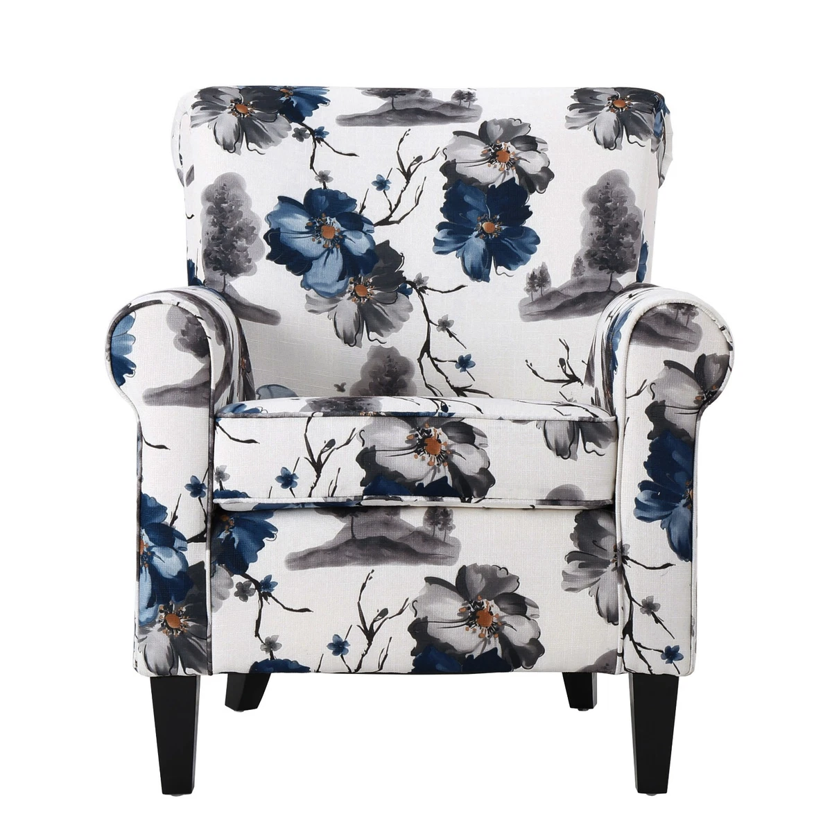 Manon Blue White Floral Print Fabric Club Chair eBay
