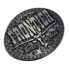 Las Vegas Frontier Hotel Belt Buckle Brass Tone Oval Vintage Nevada