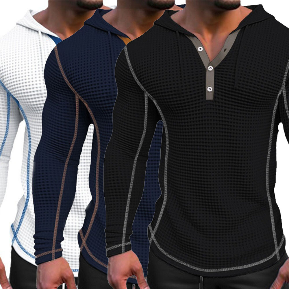 Mens Long Sleeve Hooded T Shirt Sport Gym Fitness Muscle Slim Fit Tops Shirts