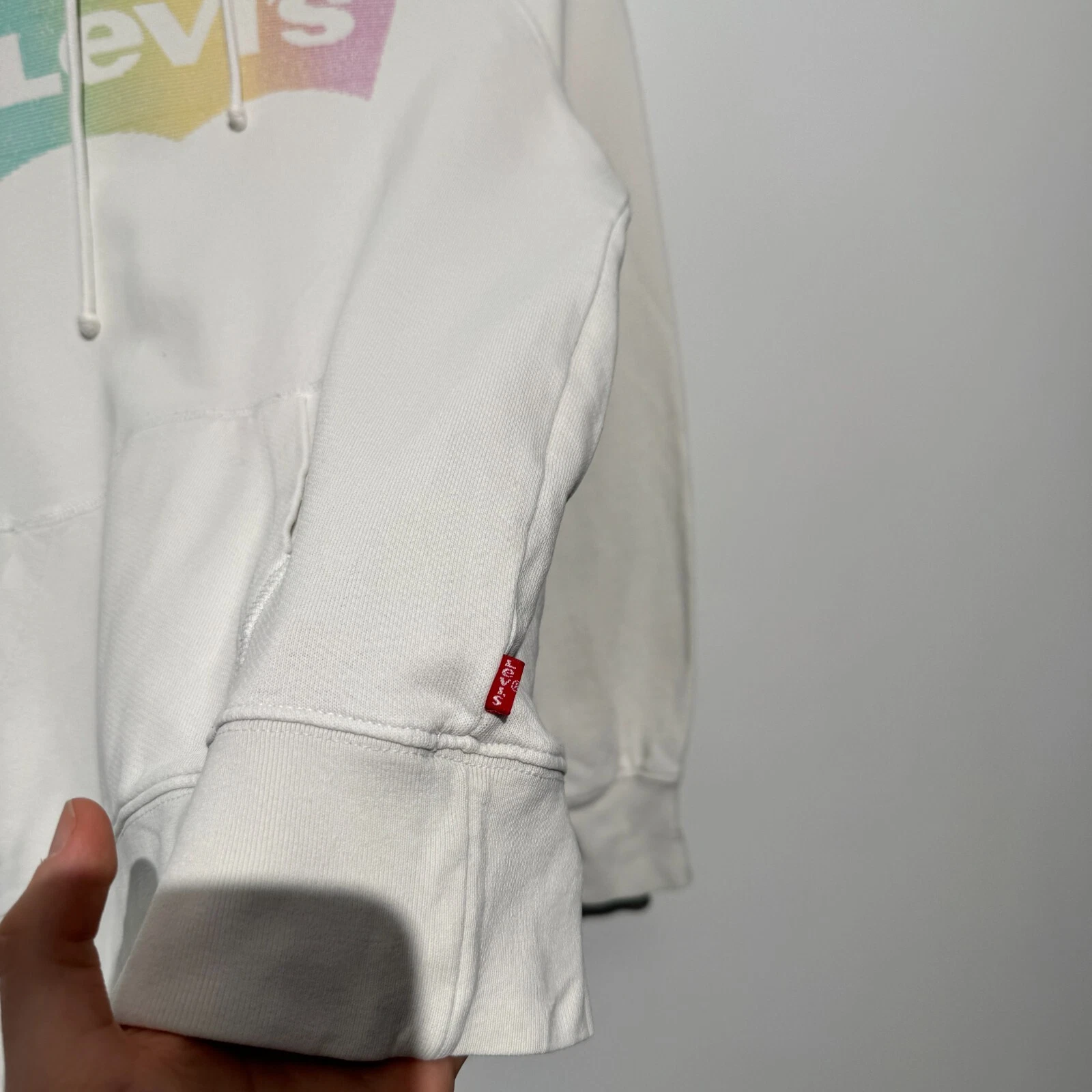 GUCCI Felpa con cappuccio unisex Levis cotone bianco taglia XXS lavata anni 90 sbiadita vestibilità regolare