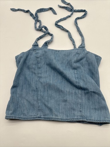 Old Navy Tank Top Women Medium Blue Solid Tie ..#18577