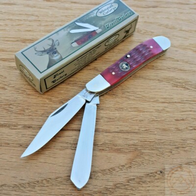 Frost Cutlery Dog Leg Trapper Pocket Knife Stainless Steel Blades Bone Handle