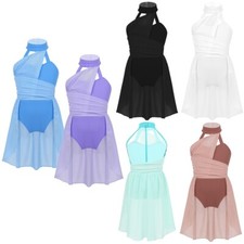 Girls Halter Cutout Back Lyrical Contemporary Modern Dance Costume Chiffon Dress