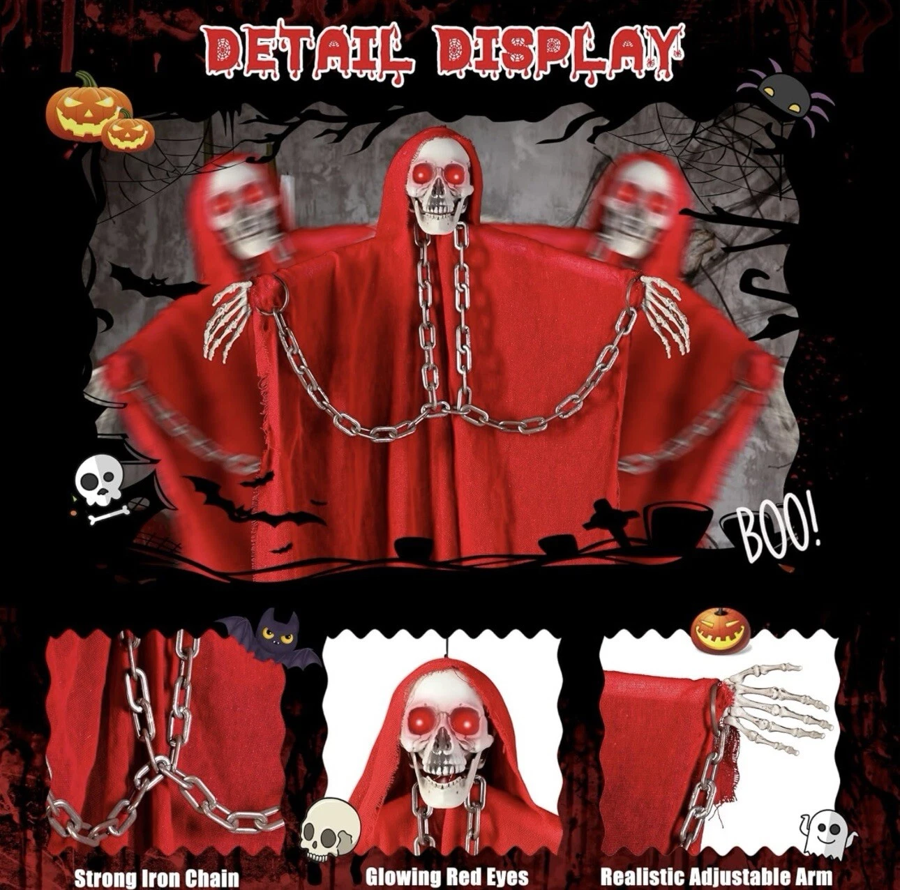 Halloween Decorations Outdoor Animated Hanging Ghost Skull with Flashing Eyes Cr