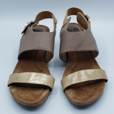 Sofft Vanita Size 9.5M Taupe Gold Leather Slingback Wedge Sandals Women's | eBay