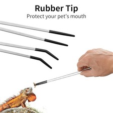 2PCS Stainless Steel Reptile Feeding Tongs with Rubber Tip, 10.6  Straight  Cur