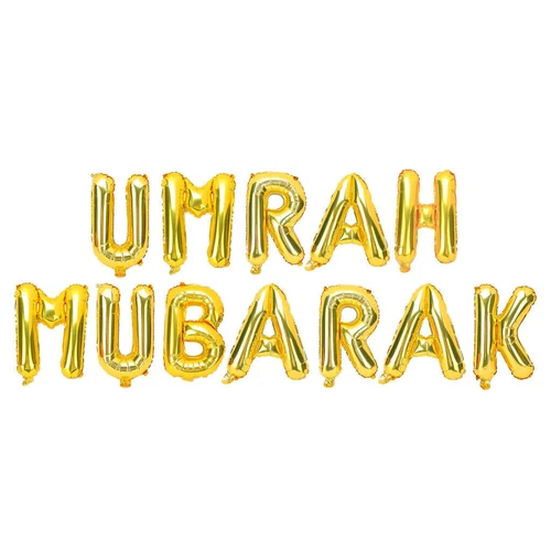 Umrah Mubarak 16" Foil Letter Balloons - Metallic Gold Hajj Umrah Eid Decoration