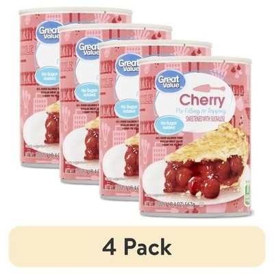 4 Pack Great Value No Sugar Added Cherry Pie Filling Topping 20 oz Cans
