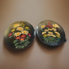 VTG Croatian Folk Art Decorative Plates Set of 2 Hand Painted Floral Rustic