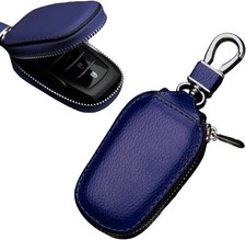 Genuine Leather Car Key Case with Zipper, Key Fob Holder Bag for A Color: Blue