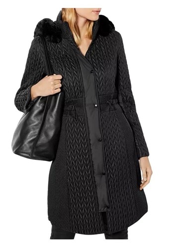 Karen Millen chevron padded puffer hooded midi coat dressy elegant women’s 6 - Picture 3 of 12