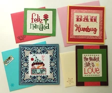 Lot of 4 Finished Cross Stitch Cards Christmas Holidays completed mail ready