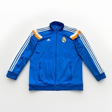 adidas Real Madrid FC 2013 Anthem Jacket Men  s L Blue Orange Stripe Logo Soccer